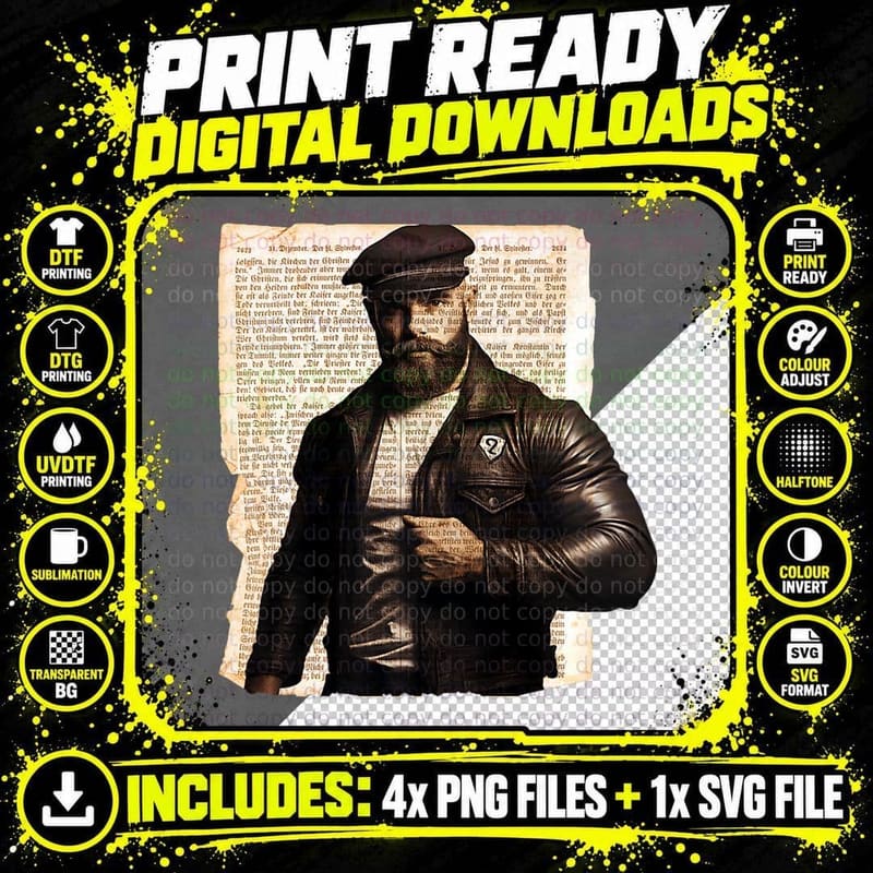 Retro Gay Daddy Leather Gay Harness - Bear Bearded Gay Png SVG Digital Bundle