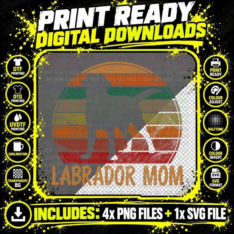 Retro Labrador Mom Dog Mother Pet Golden Black Lab Mama Png SVG Digital Bundle