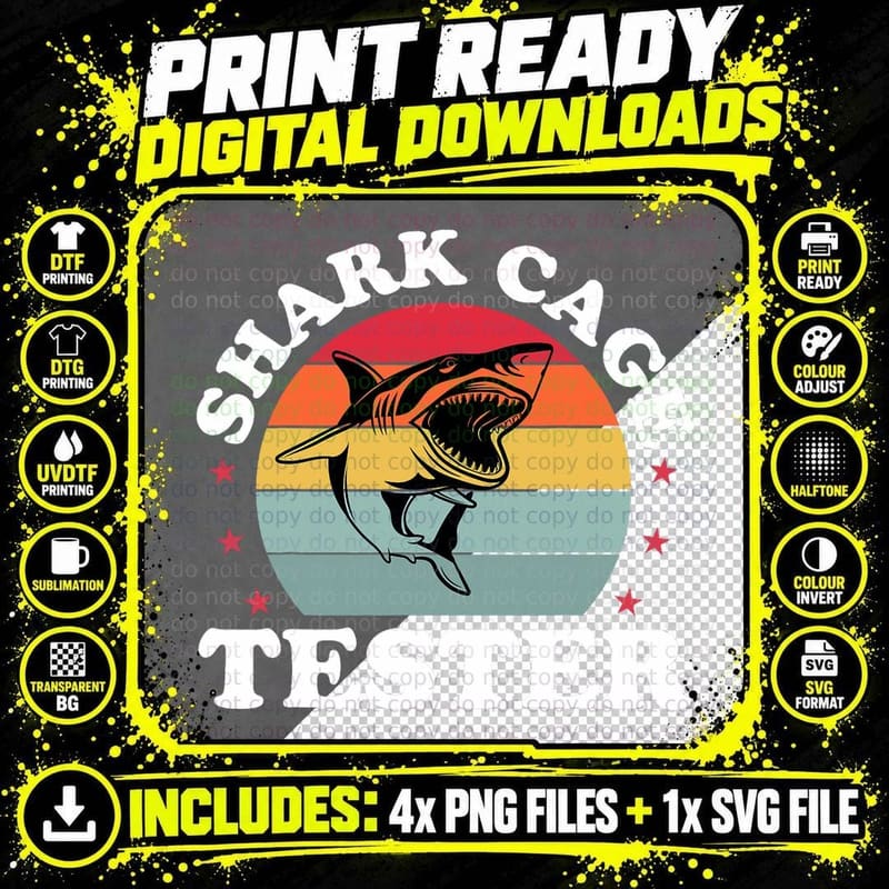 Retro Shark Cage Tester Recovery Funny Leg Arm Amputee Png SVG Digital Bundle