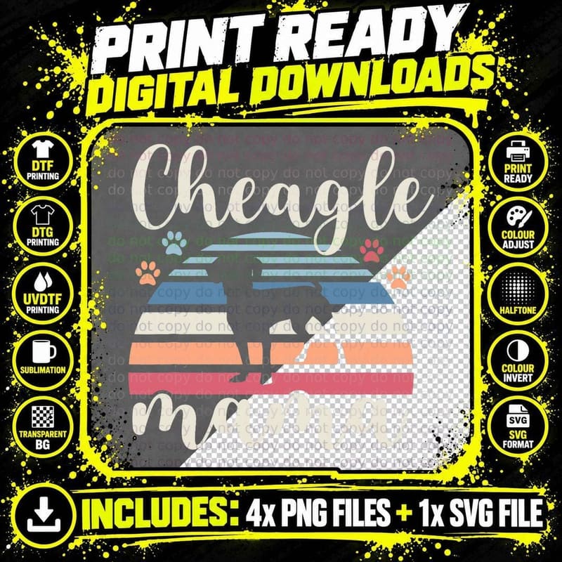 Retro Vintage Cheagle Mama Dog Mom Lover Chihuahua Png SVG Digital Bundle