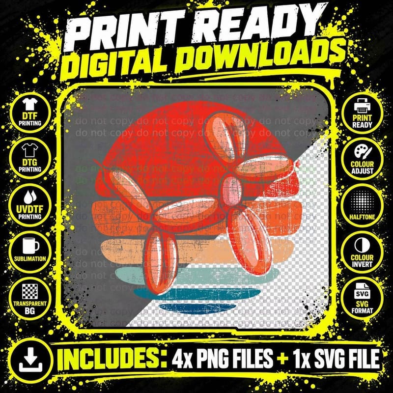Retro Vintage Twisted Dog - Twisting Animal Balloon Png SVG Digital Bundle