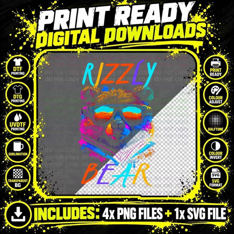 Rizzly Bear Funny Rizz Meme for Boys Teens W Rizz Kids Png SVG Digital Bundle