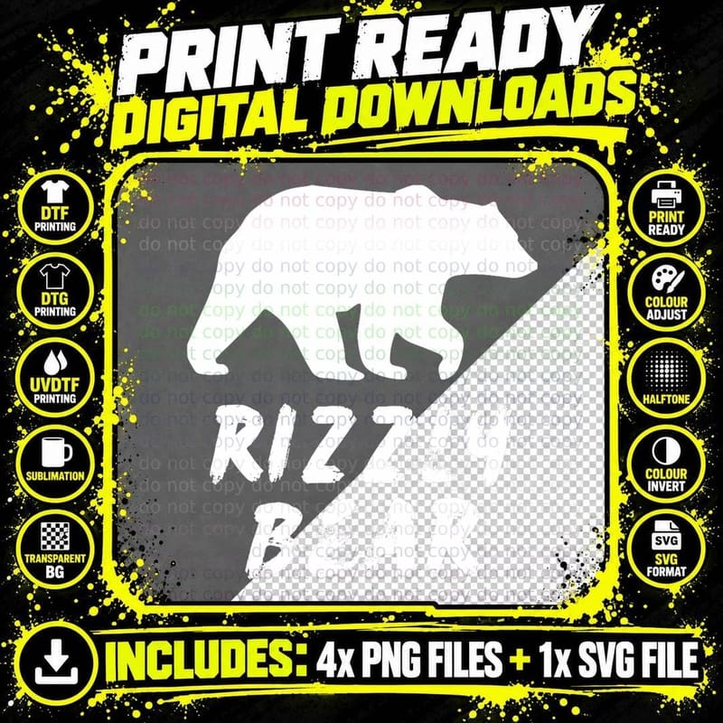 Rizzly Bear Meme T-Shirt Png SVG Digital Bundle