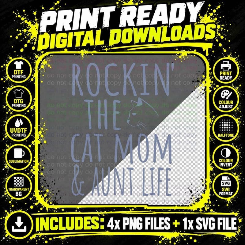 Rocking the Cat Mama and Aunt Life T-Shirt Png SVG Digital Bundle