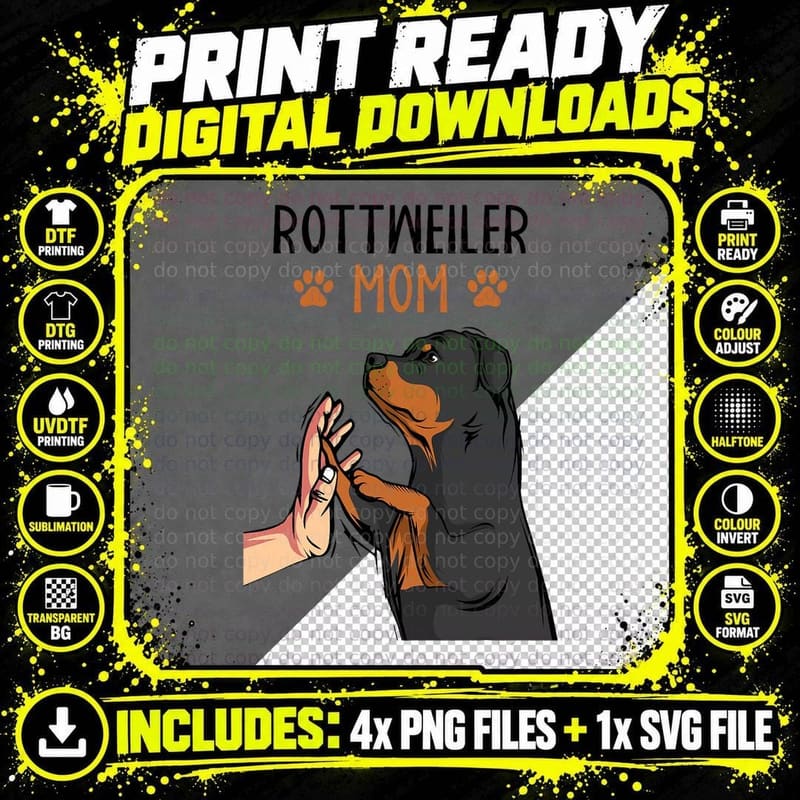 Rottweiler Mom Rottie Dog Mama Funny Mothers Day T-Shirt Png SVG Digital Bundle