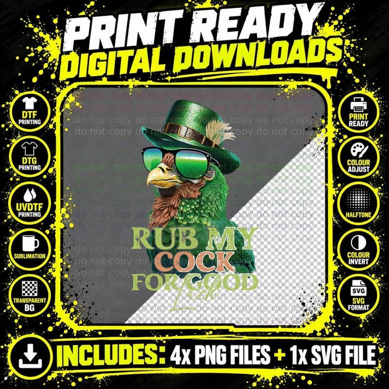 Rub My Cock for Good Luck Funny St Patricks Day Chicken Png SVG Digital Bundle