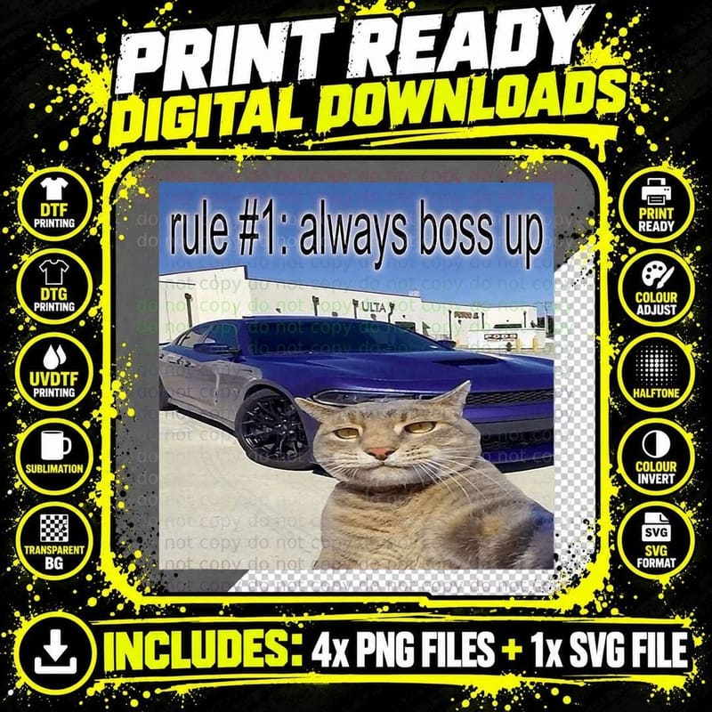 Rule 1 Always Boss up, Cat Meme, Parody Joke Humor Png SVG Digital Bundle