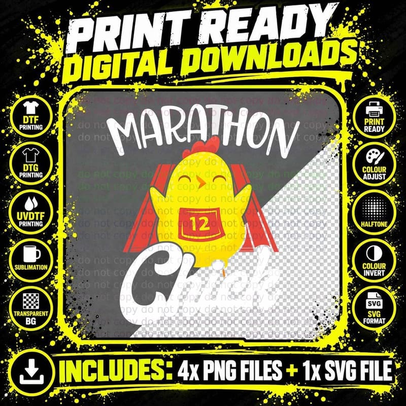 Running Runner Half Marathon Chicken Girl Marathon Chick Png SVG Digital Bundle
