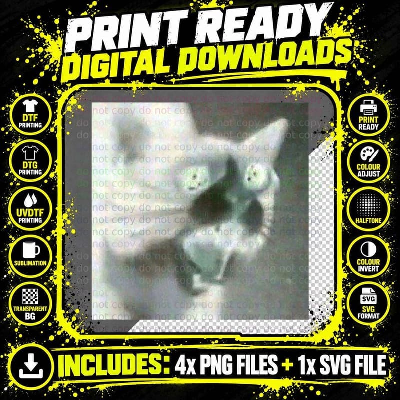 Sad Cat Screaming Meme Funny Internet Viral Joke Pun Png SVG Digital Bundle