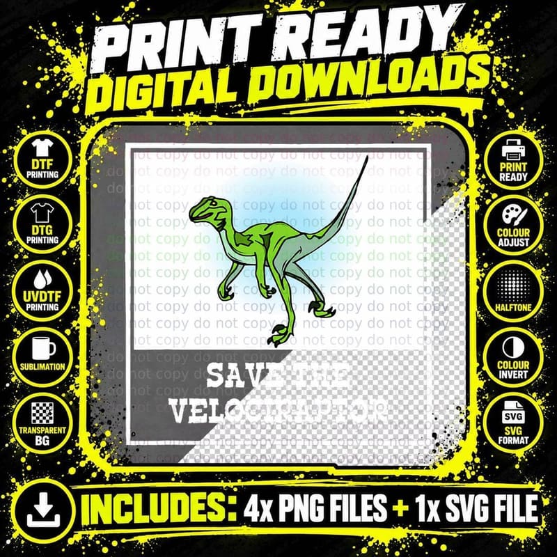 Save the Velociraptor Funny Extinct Animal Weird Png SVG Digital Bundle