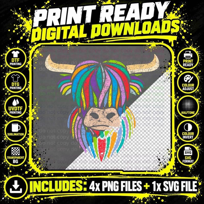Scotland Farm Scotsman Farmer Scottish Rainbow Cow Png SVG Digital Bundle