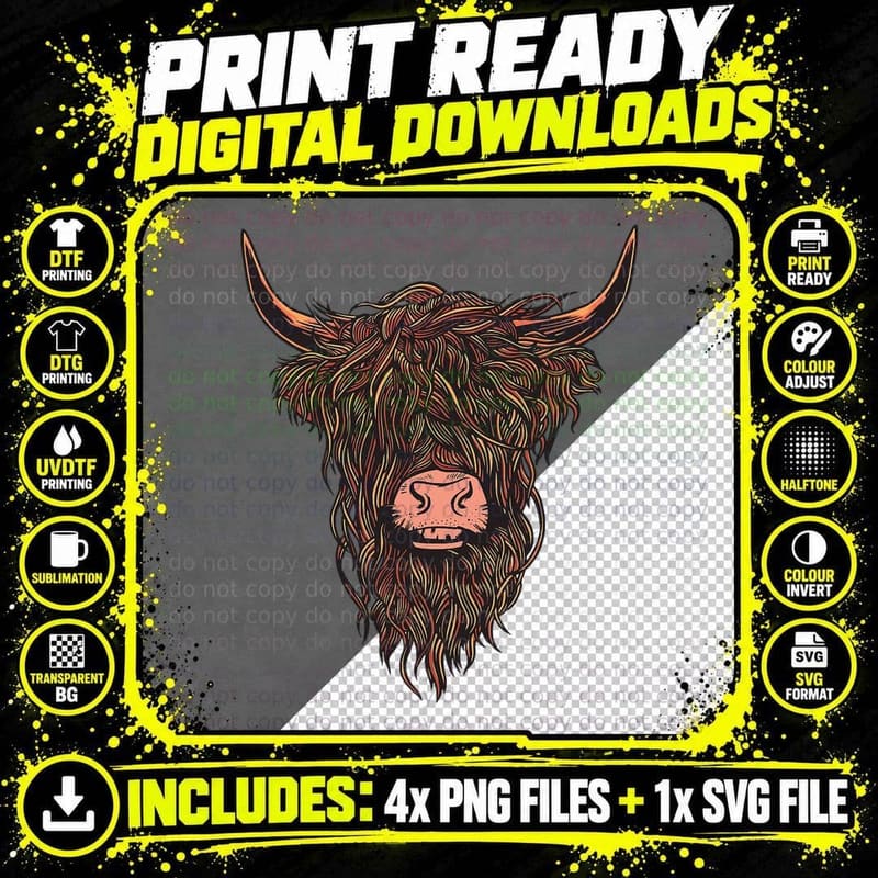 Scottish Highland Cattle Hairy Cow Breeders Farmer Farm Png SVG Digital Bundle