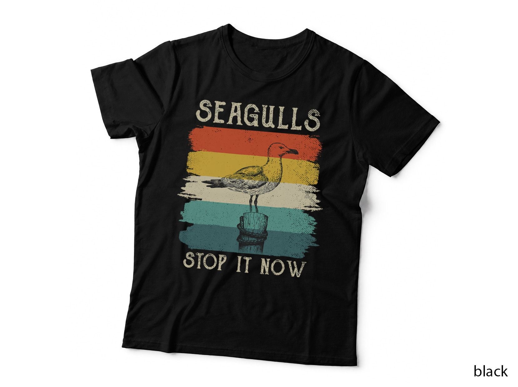 Seagulls Stop It Now Bird Lover 80s Retro Funny Seagull T-Shirt
