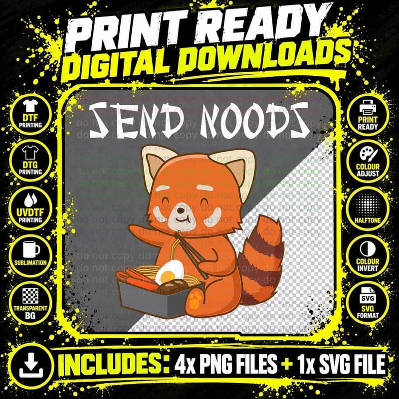 Send Noods Red Panda Funny Japanese Food Ramen Soba Png SVG Digital Bundle