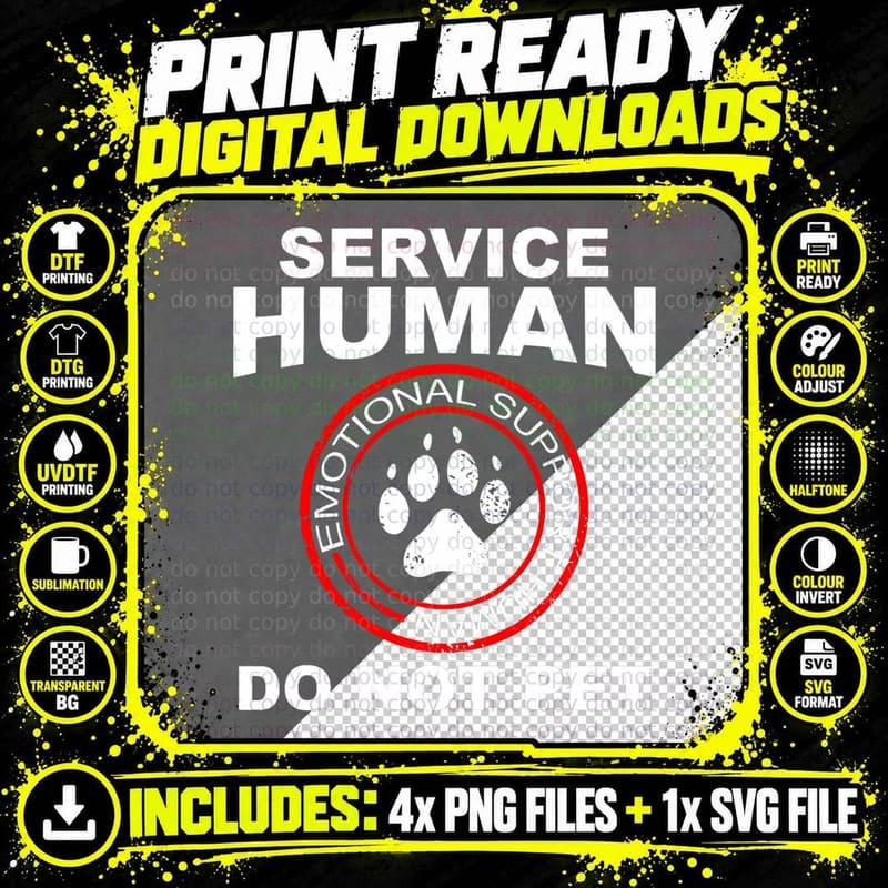 Service Human Tshirt Funny Dog Owner Emotional Support Png SVG Digital Bundle