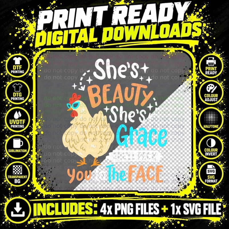 She's Beauty She's Grace - Farmer & Chicken Lover T-Shirt Png SVG Digital Bundle