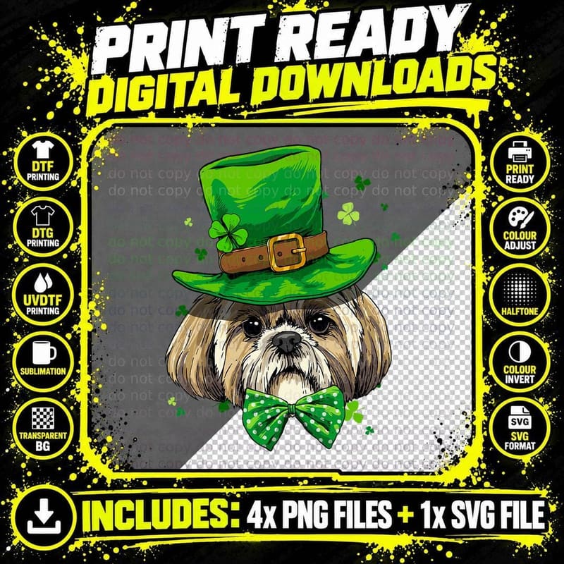 Shih Tzu Leprechaun St Patricks Day Shih Tzu Dog T-Shirt Png SVG Digital Bundle