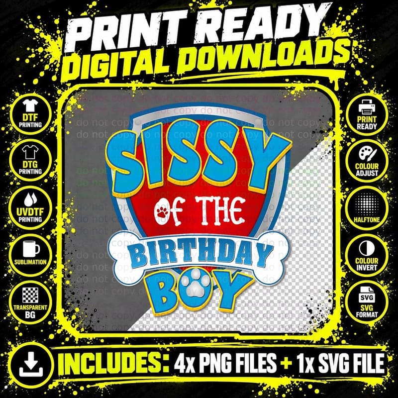 Sissy of the Birthday Boy Dog Paw Family Matching T-Shirt Png SVG Digital Bundle