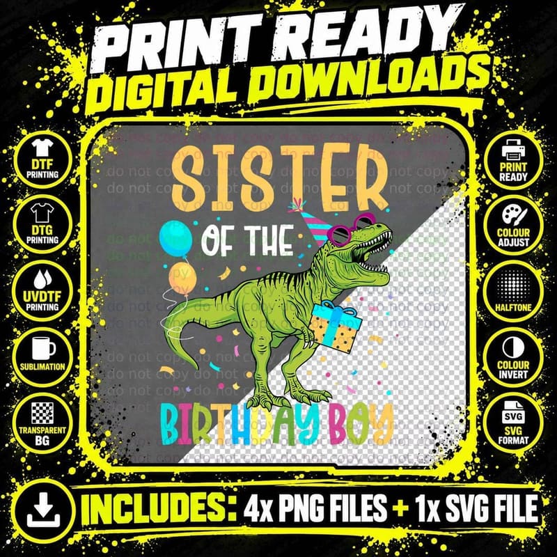 Sister of the Birthday Boy Family Matching Dinosaur Png SVG Digital Bundle