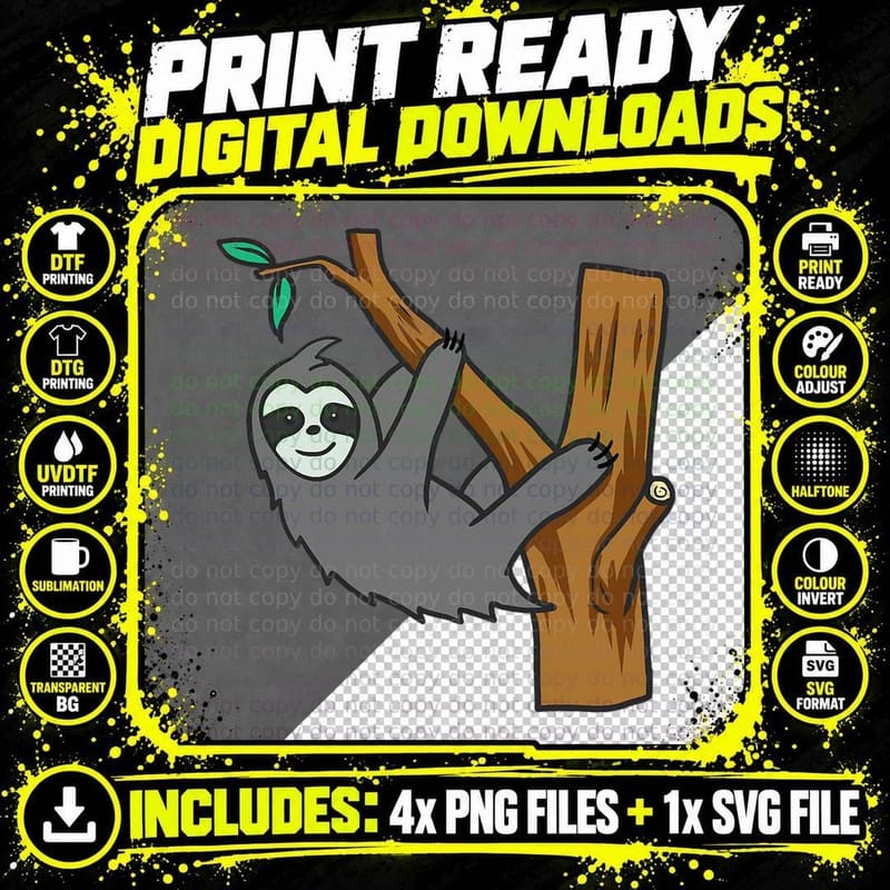 Sloth Kids Laziness Lazy Funny T-Shirt Png SVG Digital Bundle