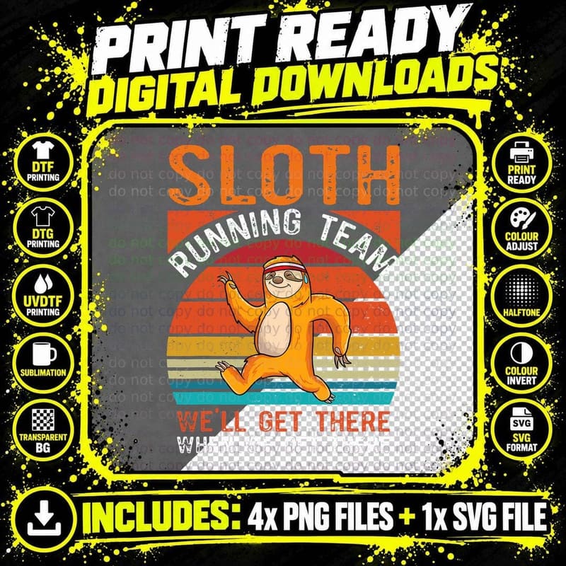 Sloth Running Team Funny Marathon Team T-Shirt Png SVG Digital Bundle