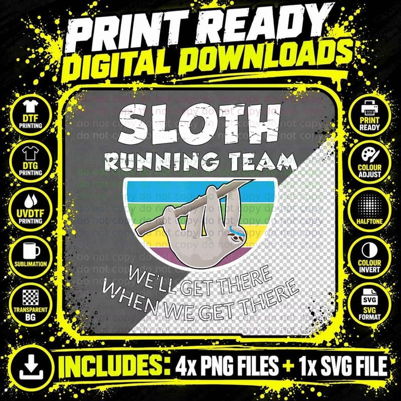Sloth Running Team Shirts Funny Gift for Slow Runners Png SVG Digital Bundle