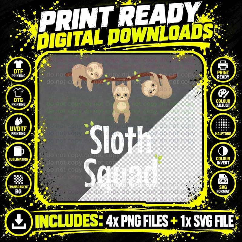 Sloth Squad Cute Sloth Matching Apparel for Women and Png SVG Digital Bundle