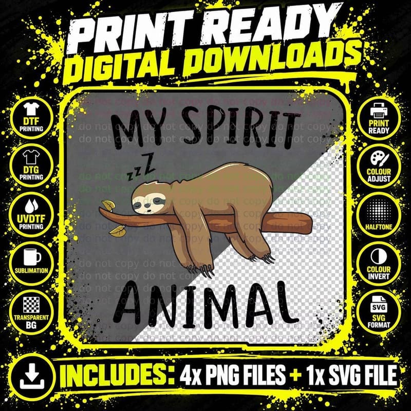 Sloth-Shirt My Spirit Animal Funny Sloth-Gift T-Shirt Png SVG Digital Bundle