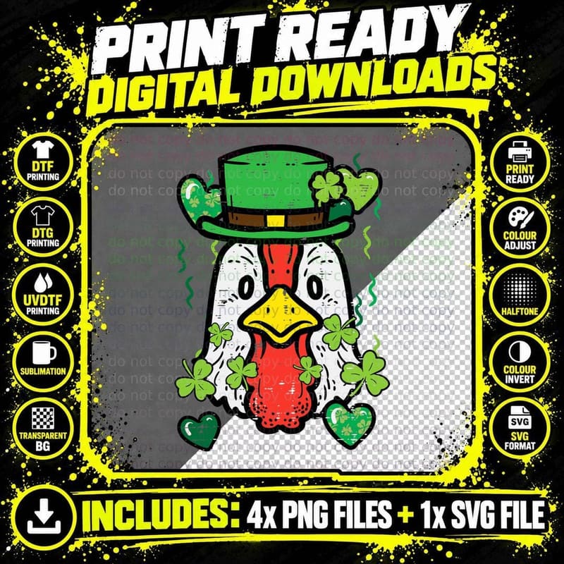 St Patrick Day Irish Chicken Saint Paddys Farm Men Women Png SVG Digital Bundle