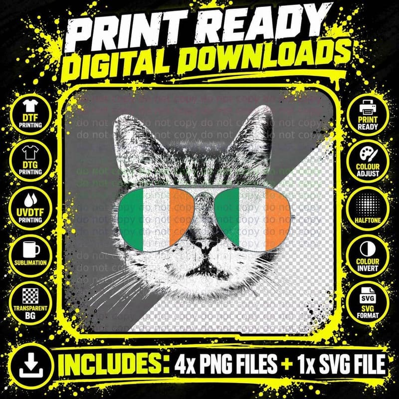 St Patricks Day Cat Irish Flag Catty's Catrick's Men Png SVG Digital Bundle
