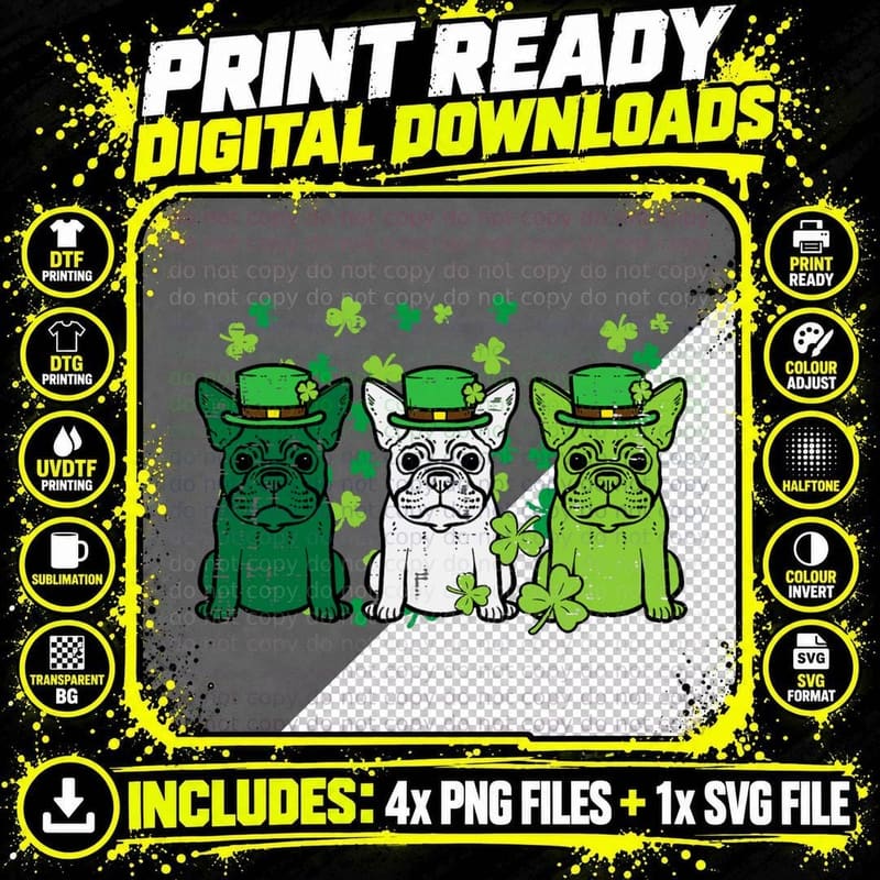 St Patricks Day French Bulldogs Dog Frenchie Men Women Png SVG Digital Bundle