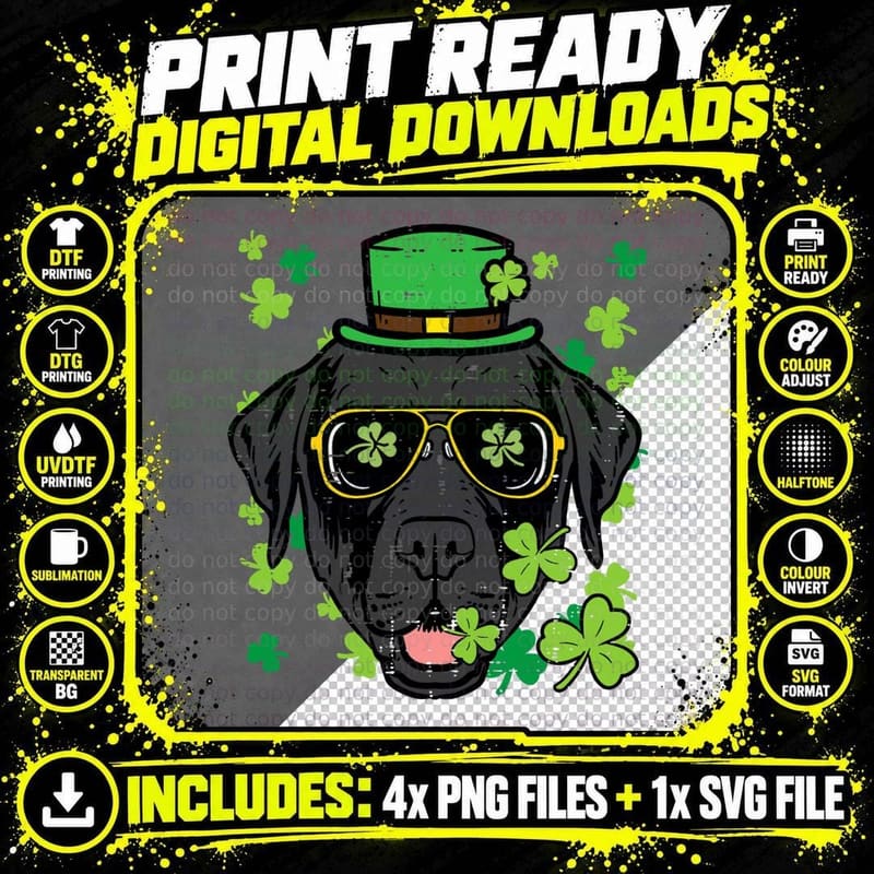 St Patricks Day Labrador Dog Saint Pattys Men Women Kids Png SVG Digital Bundle