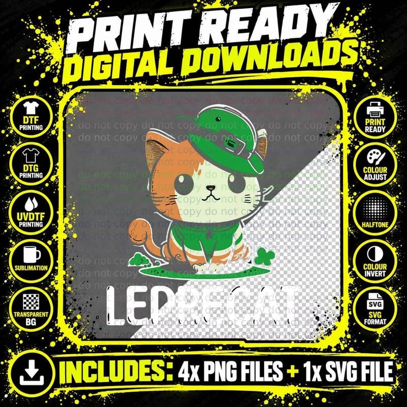 St Patricks Day Parade Leprecat Funny Irish Cat T-Shirt Png SVG Digital Bundle