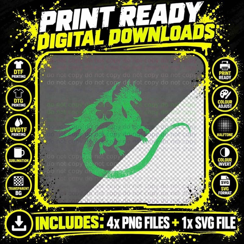 St Patricks Day Shamrock Dragon Irish Saint Paddy's Gift Png SVG Digital Bundle
