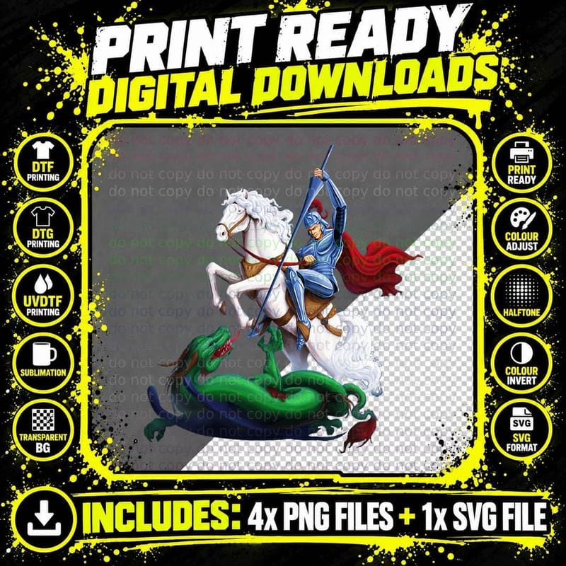 St. George and the Dragon England Catholic Saints Pray Png SVG Digital Bundle