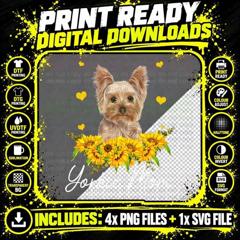 Sunflower Yorkie Mom Dog Lover T-Shirt Png SVG Digital Bundle