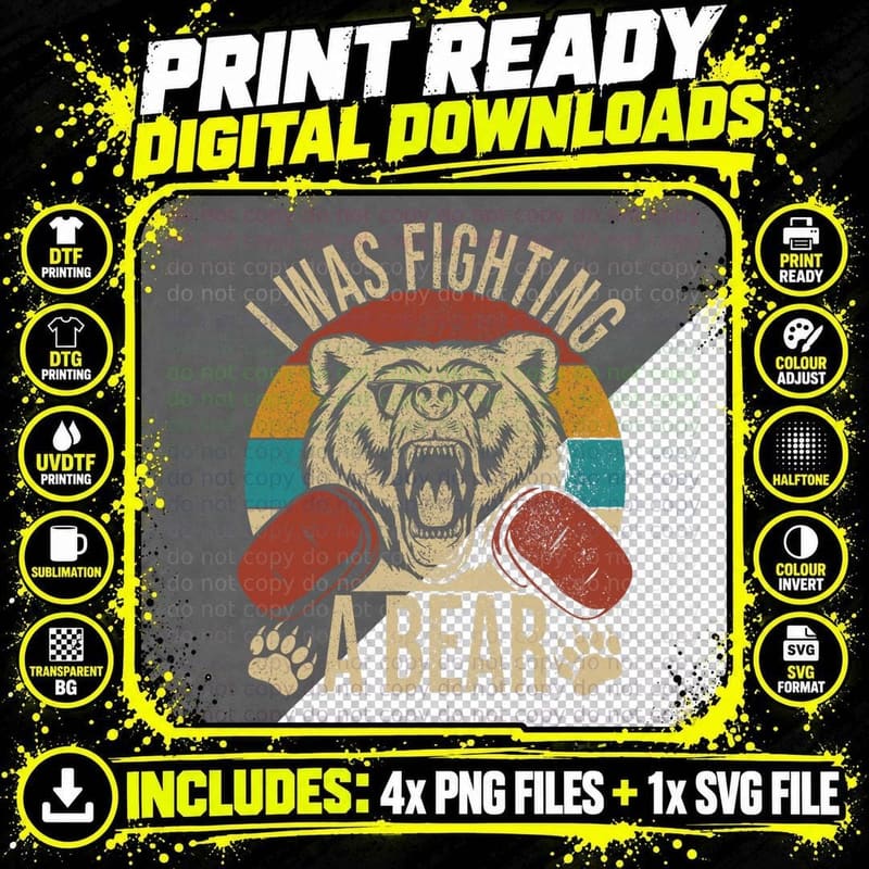 Surgery Recovery I Was Fighting a Bear Funny Get Well Png SVG Digital Bundle