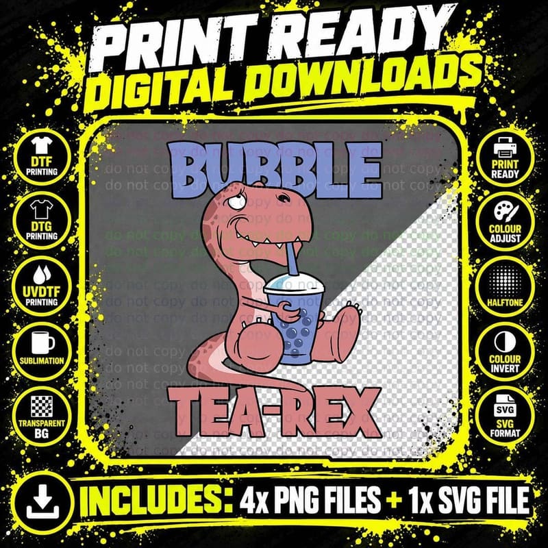 T-Rex Dinosaur Bubble Tea-Rex Boba T-Shirt Png SVG Digital Bundle