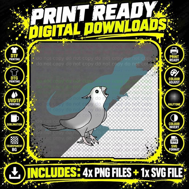 T-Rex White Faced Cockatiel, Funny Grey Cockatiel Png SVG Digital Bundle