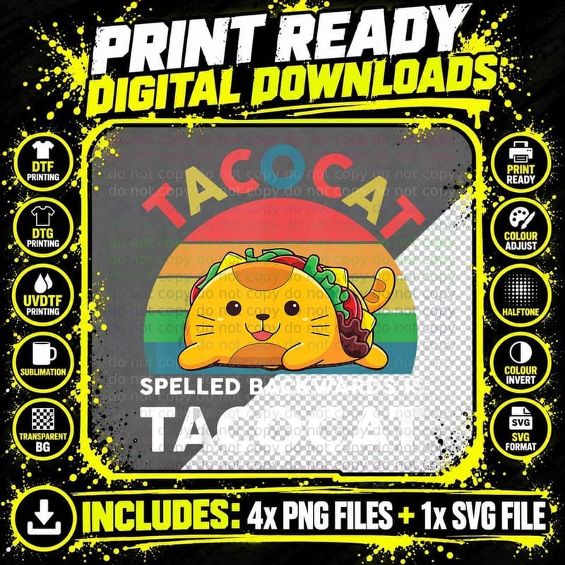 Taco-Shirt Women Men Kids Cute Spelled Backwards Png SVG Digital Bundle