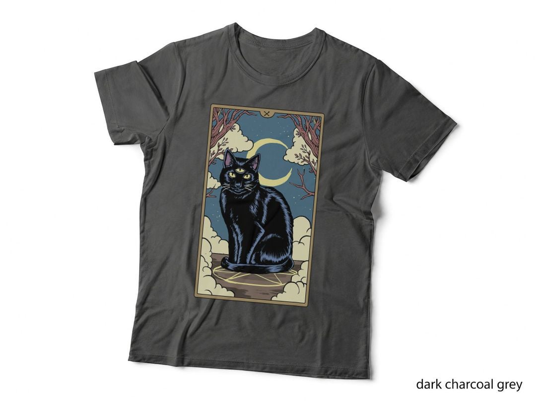 Tarot Card 3 Eyed Black Cat Crescent Moon Gothic Witchy T-Shirt