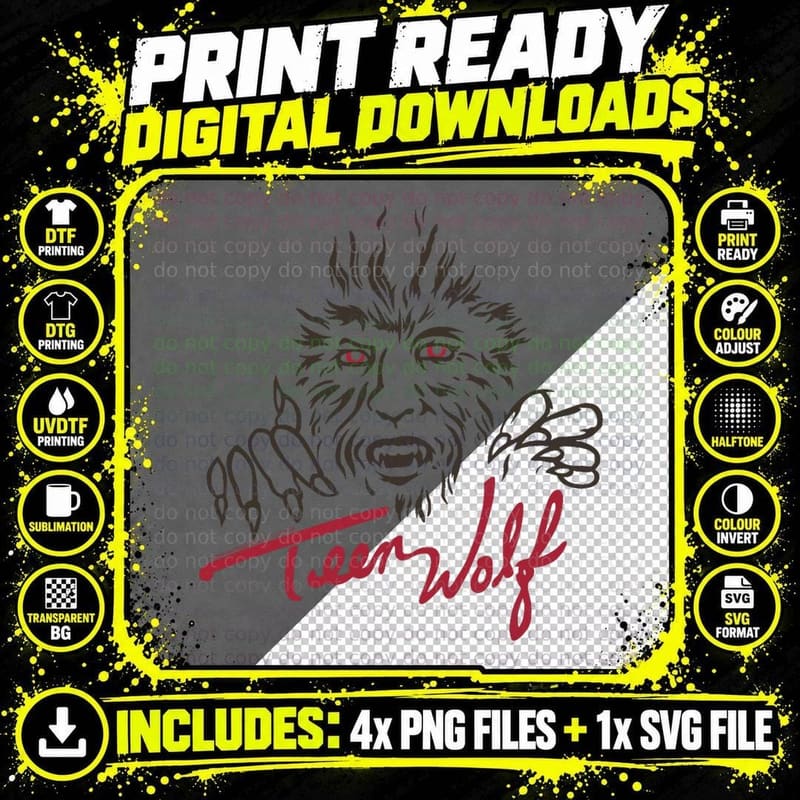 Teen Wolf Retro Vintage Eighties Werewolf Line Art Logo Png SVG Digital Bundle