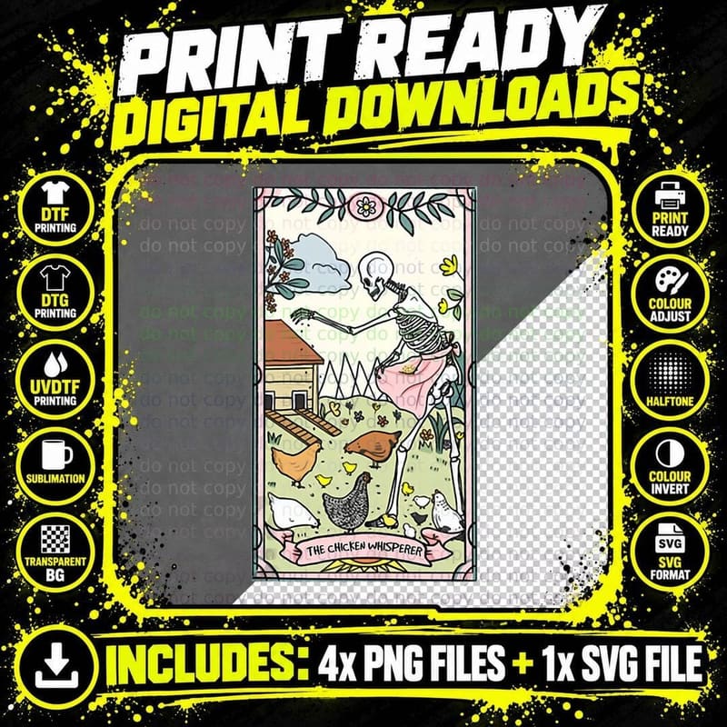 The Chicken Whisperer Tarot Card Crazy Chicken Lady Png SVG Digital Bundle