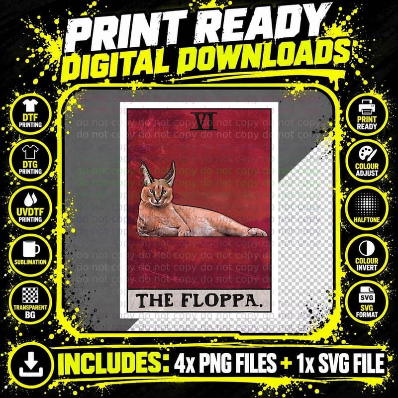 The Floppa Caracal Cat Tarot Card Funny Meme T-Shirt Png SVG Digital Bundle