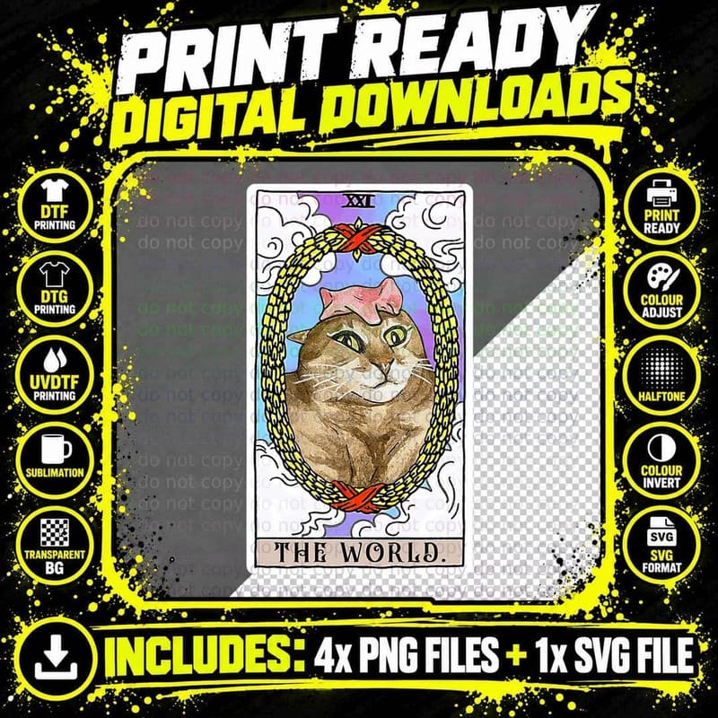 The World Tarot Card Cat Meme Cat Mom Cat Lover Cat Dad Png SVG Digital Bundle