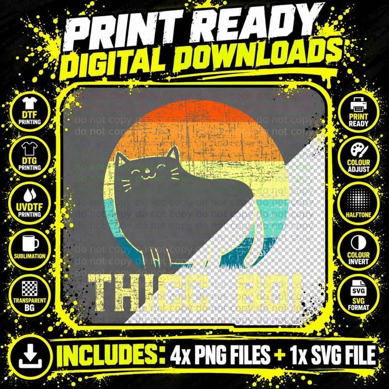 Thicc Boi Chonk Cat Meme Fat Kitty Kitten Lover Png SVG Digital Bundle