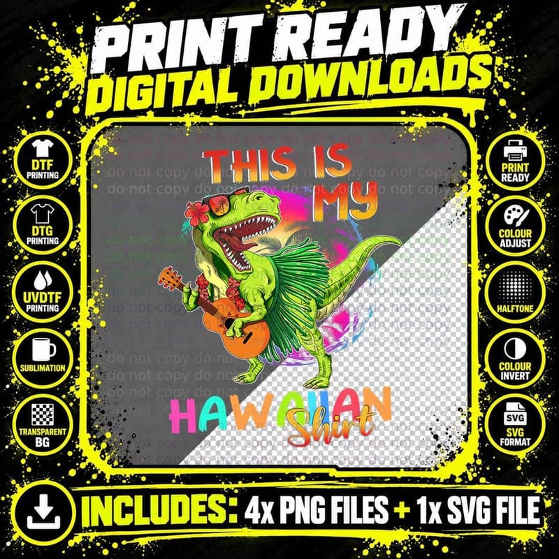 This Is My Hawaiian Dinosaur T Rex Women Men Boys Girls Png SVG Digital Bundle