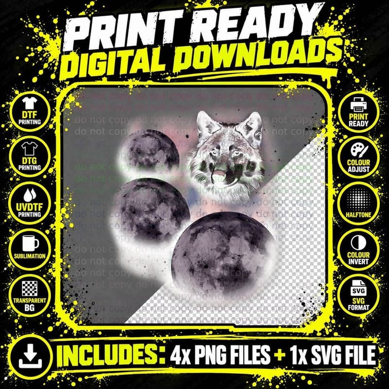 Three Moon Wolf 3 Moons Howling at Space Wolf Magic Meme Png SVG Digital Bundle