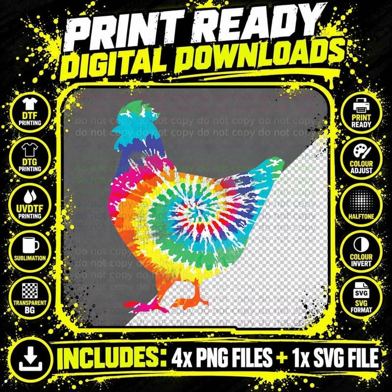 Tie Dye Chicken for Hippy Farmer Hobby Farm T-Shirt Png SVG Digital Bundle
