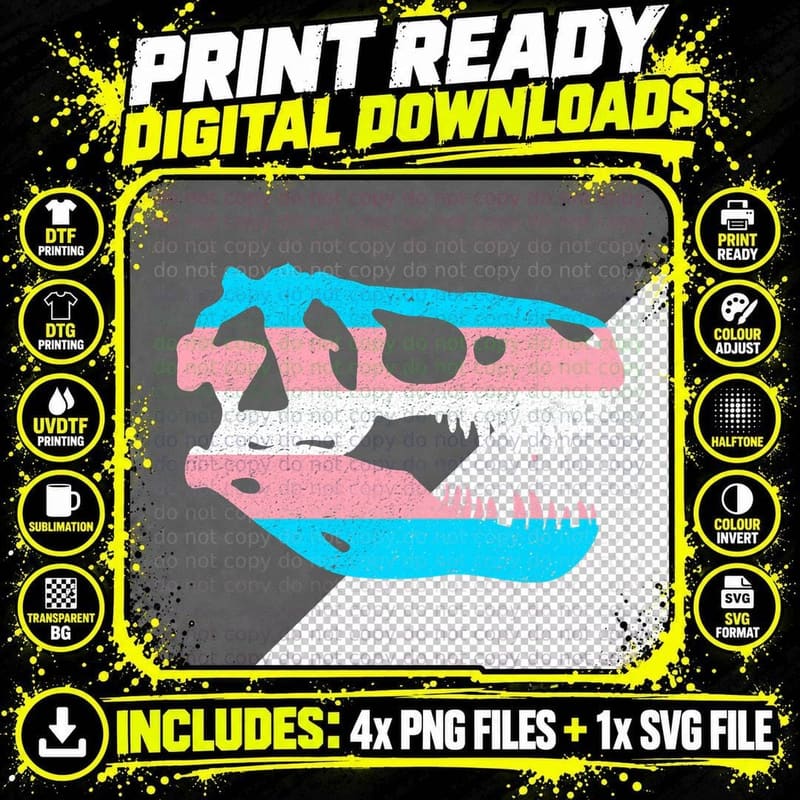 Trans Pride - Dinosaur Transgender Flag T-Rex LGBT Png SVG Digital Bundle